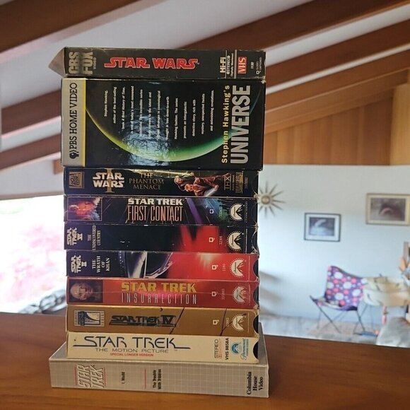 Star Wars Star Trek VHS Lot 12 Movies Tapes PBS Stephen Hawkins Universe Space